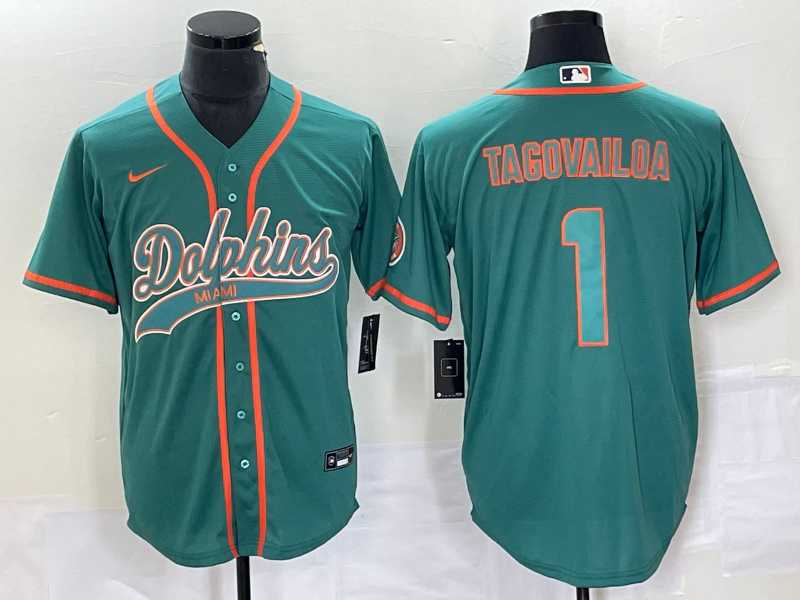 Men%27s Miami Dolphins #1 Tua Tagovailoa Aqua Cool Base Stitched Baseball Jersey